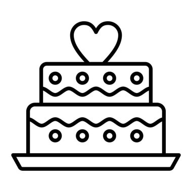 Düğün Keki Simgesi, Basit Siyah ve Beyaz Vektör İllüstrasyonu