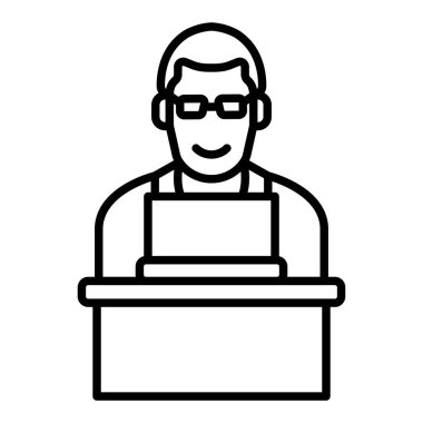 Genç Profesyonel Çizgi Simgesi, Basit Siyah ve Beyaz Vektör İllüstrasyonu