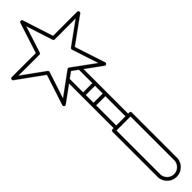 Sihirli Değnek Simgesi, Basit Siyah ve Beyaz Vektör İllüstrasyonu