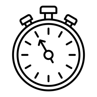 Stopwatch Simgesi, Basit Siyah ve Beyaz Vektör İllüstrasyonu