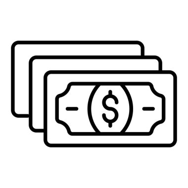 Banknote satır simgesi, Basit Siyah ve Beyaz Vektör İllüstrasyonu