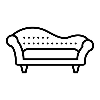 Chaise Lounge Sofa Simgesi, Basit Siyah ve Beyaz Vektör İllüstrasyonu