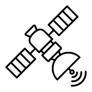 Uydu Simgesi, Basit Siyah ve Beyaz Vektör İllüstrasyonu