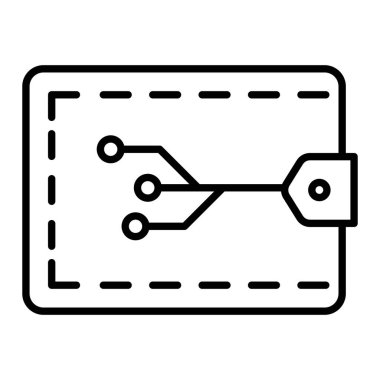 Dijital Cüzdan Simgesi, Basit Siyah ve Beyaz Vektör İllüstrasyonu