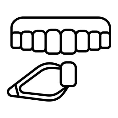 Diş Kaplaması Simgesi, Basit Siyah ve Beyaz Vektör İllüstrasyonu