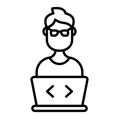 Programcı Simgesi, Basit Siyah ve Beyaz Vektör İllüstrasyonu