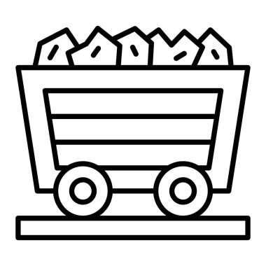 Madencilik Arabası simgesi, Basit Siyah ve Beyaz Vektör İllüstrasyonu