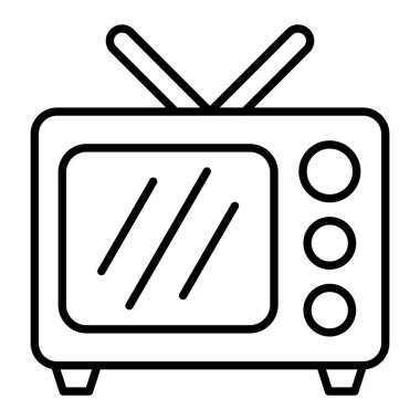 Tv Simgesi, Basit Siyah ve Beyaz Vektör İllüstrasyonu