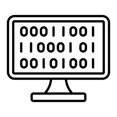 İkili Kod Simgesi, Basit Siyah ve Beyaz Vektör İllüstrasyonu