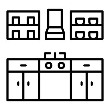 Mutfak çizgisi simgesi, Basit Siyah ve Beyaz Vektör İllüstrasyonu