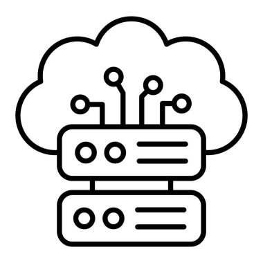 Bulut Depolama Simgesi, Basit Siyah ve Beyaz Vektör İllüstrasyonu