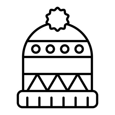 Kış Şapkası Simgesi, Basit Siyah ve Beyaz Vektör İllüstrasyonu