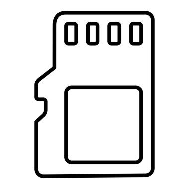 Bellek Kart Simgesi, Basit Siyah ve Beyaz Vektör İllüstrasyonu