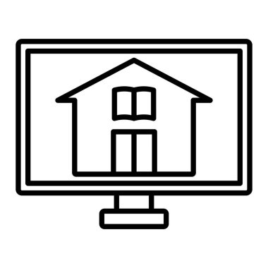 Çevrimiçi Kütüphane Simgesi, Basit Siyah ve Beyaz Vektör İllüstrasyonu