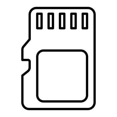 Bellek Kart Simgesi, Basit Siyah ve Beyaz Vektör İllüstrasyonu