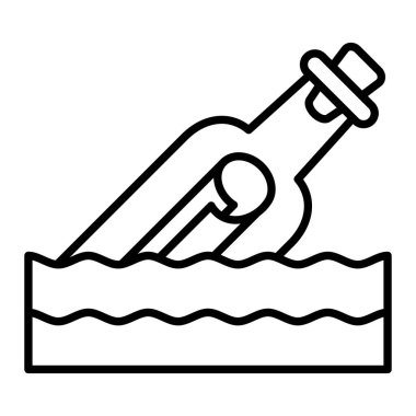 Bir Şişe Simgesi İçinde Mesaj, Basit Siyah ve Beyaz Vektör İllüstrasyonu