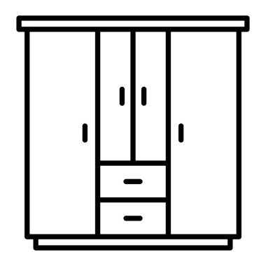 Gardırop Simgesi, Basit Siyah ve Beyaz Vektör İllüstrasyonu