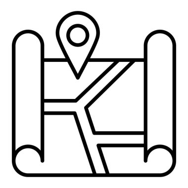 Harita Simgesi, Basit Siyah ve Beyaz Vektör İllüstrasyonu