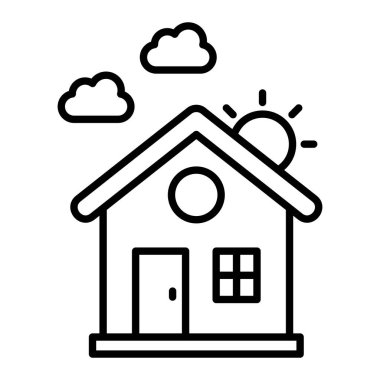 Sabah Simgesi, Basit Siyah ve Beyaz Vektör İllüstrasyonu