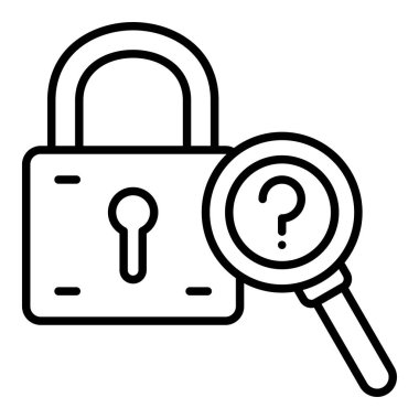 Asma kilit çizgisi simgesi, Basit Siyah ve Beyaz Vektör İllüstrasyonu