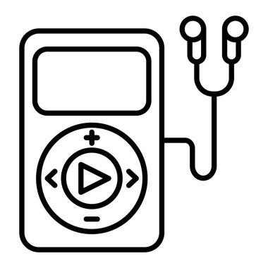 Mp3 Oyuncu Simgesi, Basit Siyah ve Beyaz Vektör İllüstrasyonu