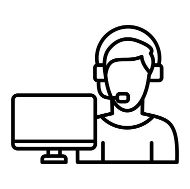 Müşteri Hizmeti Simgesi, Basit Siyah ve Beyaz Vektör İllüstrasyonu