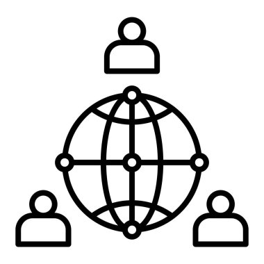 Globle Ağ Simgesi, Basit Siyah ve Beyaz Vektör İllüstrasyonu