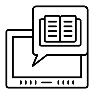 Çevrimiçi Eğitim Hattı simgesi, Basit Siyah ve Beyaz Vektör İllüstrasyonu