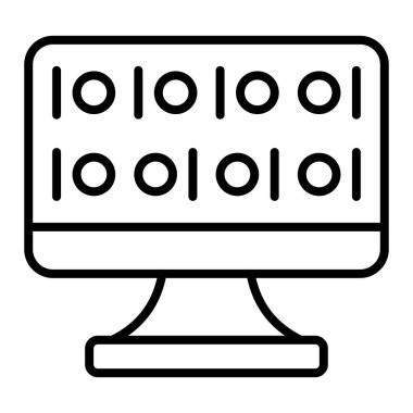 İkili Kod Simgesi, Basit Siyah ve Beyaz Vektör İllüstrasyonu