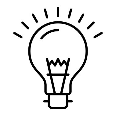 Ampul Simgesi, Basit Siyah ve Beyaz Vektör İllüstrasyonu