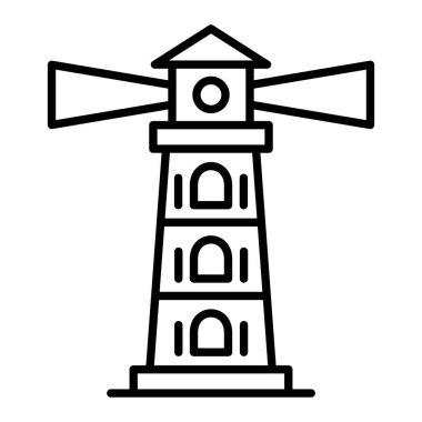 Deniz feneri Simgesi, Basit Siyah ve Beyaz Vektör İllüstrasyonu