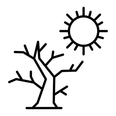 Kuraklık Simgesi, Basit Siyah ve Beyaz Vektör İllüstrasyonu