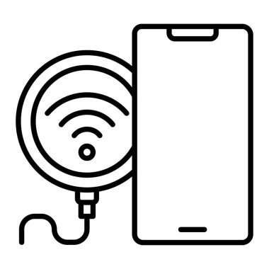 Kablosuz Şarj Simgesi, Basit Siyah ve Beyaz Vektör İllüstrasyonu