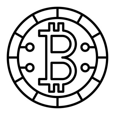 Bitcoin Simgesi, Basit Siyah ve Beyaz Vektör İllüstrasyonu