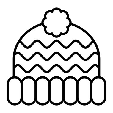 Örgü Şapka Simgesi, Basit Siyah ve Beyaz Vektör İllüstrasyonu