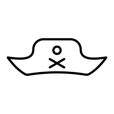 Korsan Şapkası Simgesi, Basit Siyah ve Beyaz Vektör İllüstrasyonu