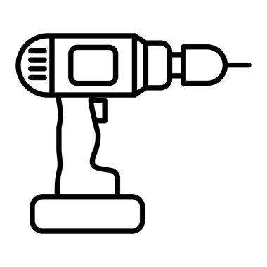 Matkap Makinesi Simgesi, Basit Siyah ve Beyaz Vektör İllüstrasyonu