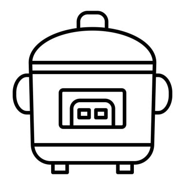 Pirinç Fırını Simgesi, Basit Siyah ve Beyaz Vektör İllüstrasyonu