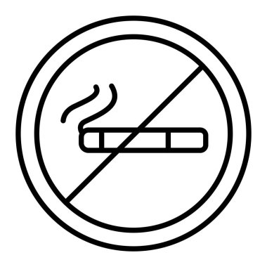 Sigara İçen Simge Yok, Basit Siyah ve Beyaz Vektör İllüstrasyonu