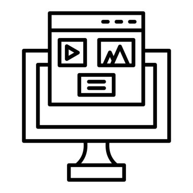 Ui Tasarım Simgesi, Basit Siyah ve Beyaz Vektör İllüstrasyonu