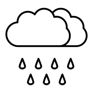 Yağmurlu Simge, Basit Siyah ve Beyaz Vektör İllüstrasyonu