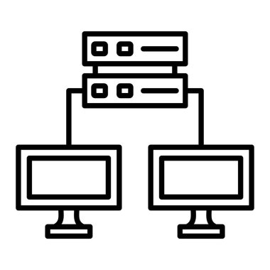 Yerel Ağ Simgesi, Basit Siyah ve Beyaz Vektör İllüstrasyonu