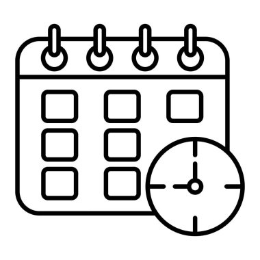 Zamanlama Simgesi, Basit Siyah ve Beyaz Vektör İllüstrasyonu