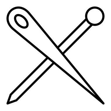 İğne Simgesi, Basit Siyah ve Beyaz Vektör İllüstrasyonu