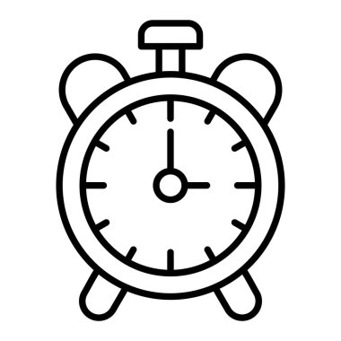 Alarm Saati Simgesi, Basit Siyah ve Beyaz Vektör İllüstrasyonu