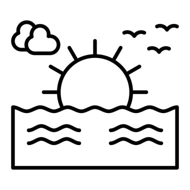 Sunset Simgesi, Basit Siyah ve Beyaz Vektör İllüstrasyonu