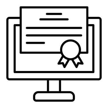 Çevrimiçi Sertifika Satırı simgesi, Basit Siyah ve Beyaz Vektör İllüstrasyonu