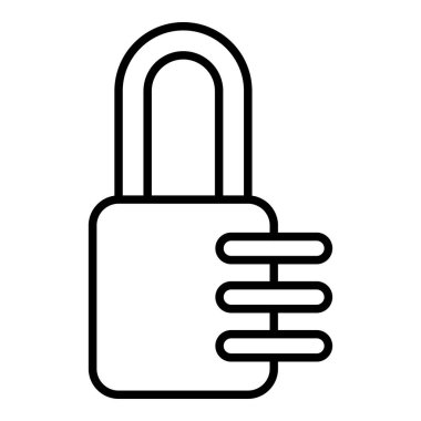 Asma Kilit Simgesi, Basit Siyah ve Beyaz Vektör İllüstrasyonu