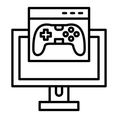 Çevrimiçi Oyun Simgesi, Basit Siyah ve Beyaz Vektör İllüstrasyonu