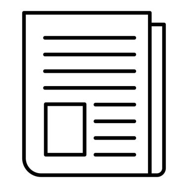 Gazete Simgesi, Basit Siyah ve Beyaz Vektör İllüstrasyonu